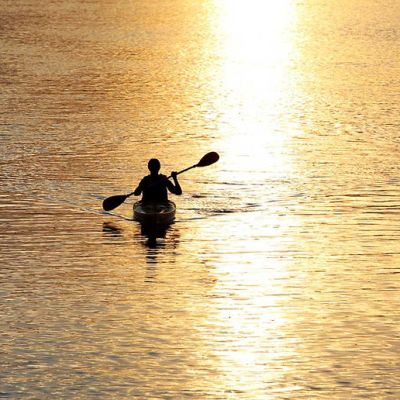kayaks at sunset